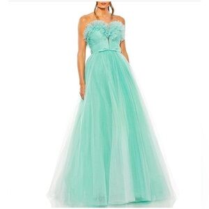 Mac Duggal Strapless Ruffle Trim Sweetheart Neck Bow Detail Glitter Tulle Gown 2